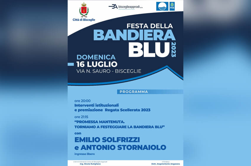  Bisceglie, il 16 luglio la festa della Bandiera Blu con Emilio Solfrizzi e Antonio Stornaiolo